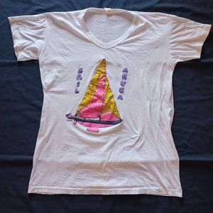 Vintage Sail Aruba V-Neck Shirt Sailboat Large